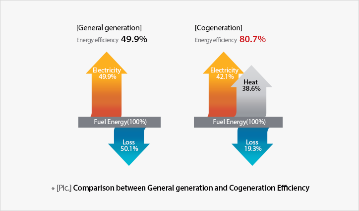 [Pic.] Comparison between General generation and Cogeneration Efficiency Graph